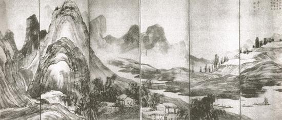 与謝蕪村，《仿王蒙山水》，1760，京都国立博物馆。图片来源：高居翰，《诗之旅》