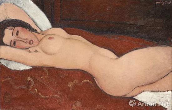 莫迪里阿尼创作的裸女，Reclining Nude, 1917，现藏于大都会艺术博物馆