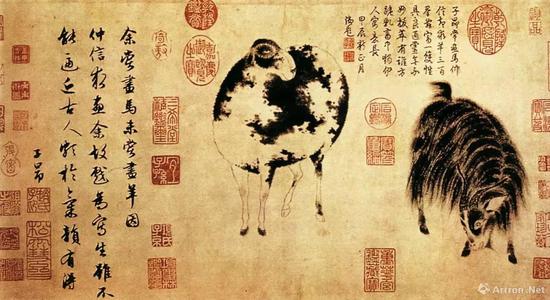 元代  赵孟頫  《二羊图》