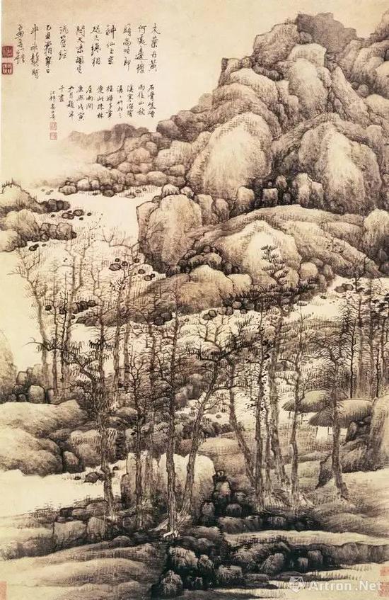 清代 金陵八家之一 龚贤《木叶丹黄图》
