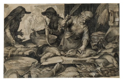 Joachim Anthonisz Wtewael，《鱼市》（A Fish Market）。图片：Courtesy Sotheby‘s