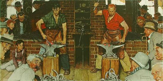 Rockwell Norman Horseshoe Forging.jpg 诺曼?洛克威尔,《沙夫茨伯里锻工场》,1940年