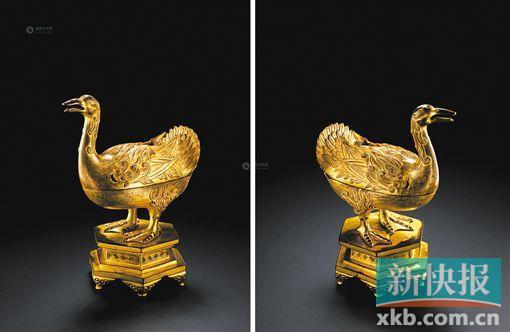 明宣德 鎏金铜“宝鸭”熏炉