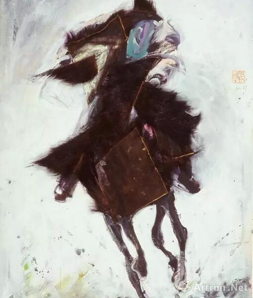 顾福生，奔，1987，综合媒材／纸，61x45.8cm