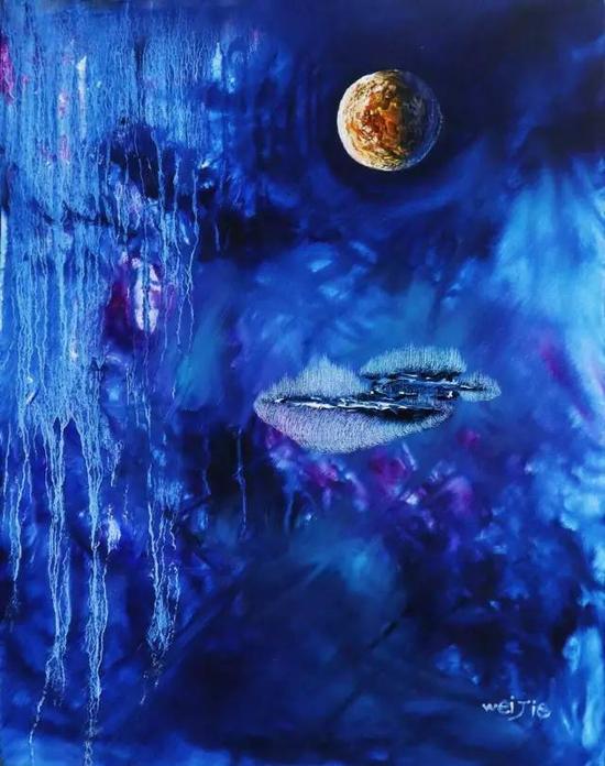 《三界-王者的天空》系列53，油画综合材料，50cm×40cm，2017年5月创作