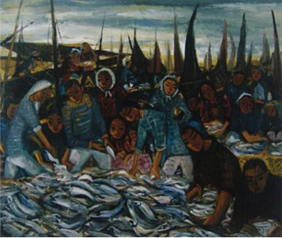 林风眠，《渔妇》（油画），20世纪50年代， 73×92cm