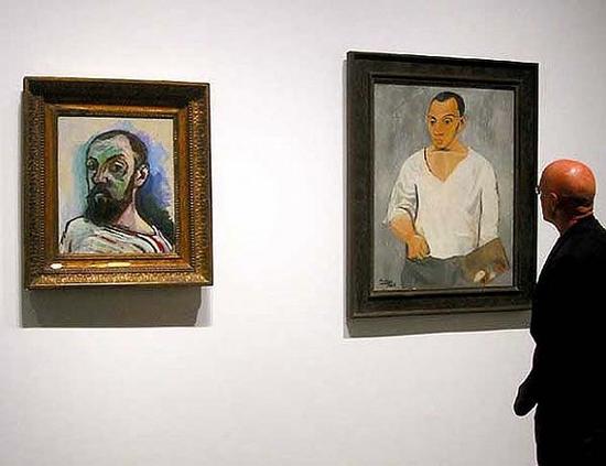 马蒂斯的自画像（左）和毕加索的自画像（右）