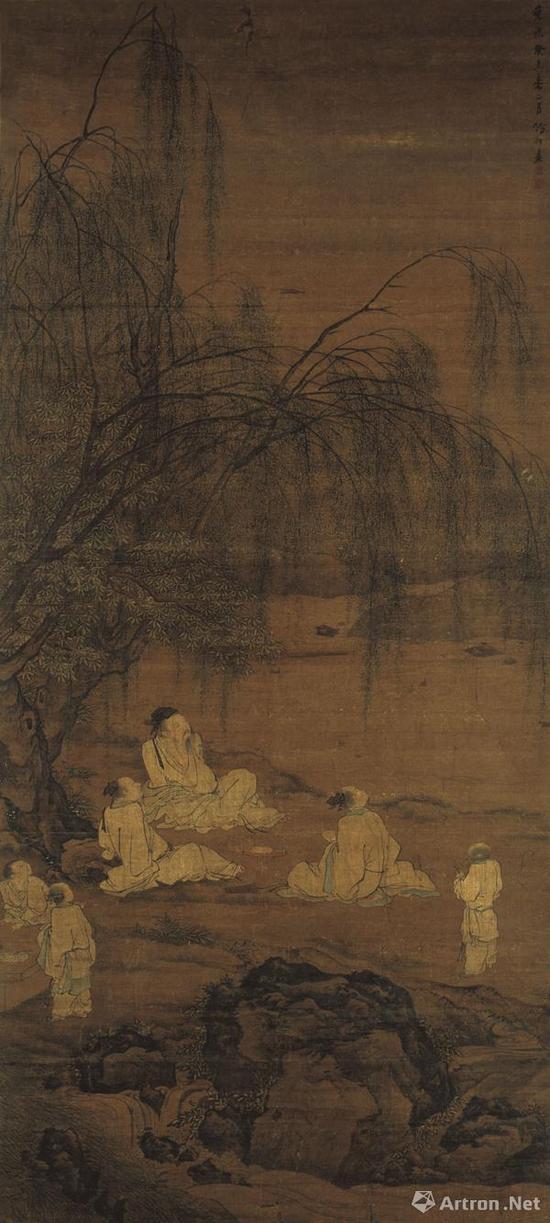 《斗酒听鹂图》 明张翀1643年　绢本设色 218cmx99.9cm 南京博物院藏