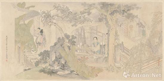 《机声夜课图》 沙馥 清 1879 纵65.8厘 米 横134.6厘米 纸本 设色 南京博物院藏