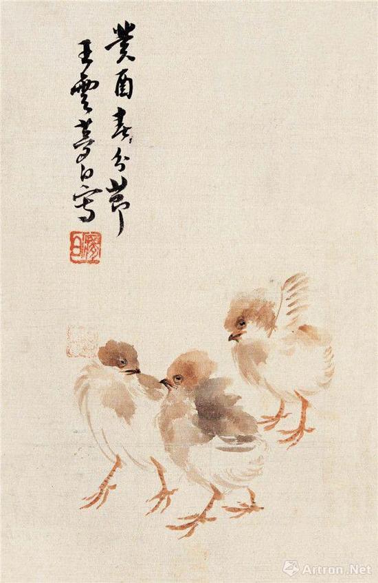 王梦白 雏鸡图 17.8cm×27.4cm 1933 荣宝斋藏