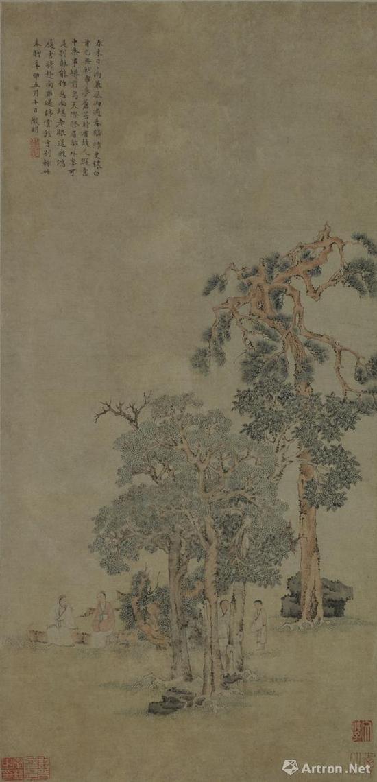《松石高士图轴》 文徵明 明 纵59.5厘米 横28.7厘米 纸本 设色 天津博物馆藏
