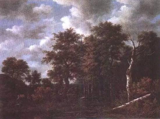 雷斯达尔，《林木环绕的池塘》，约1665-1670年