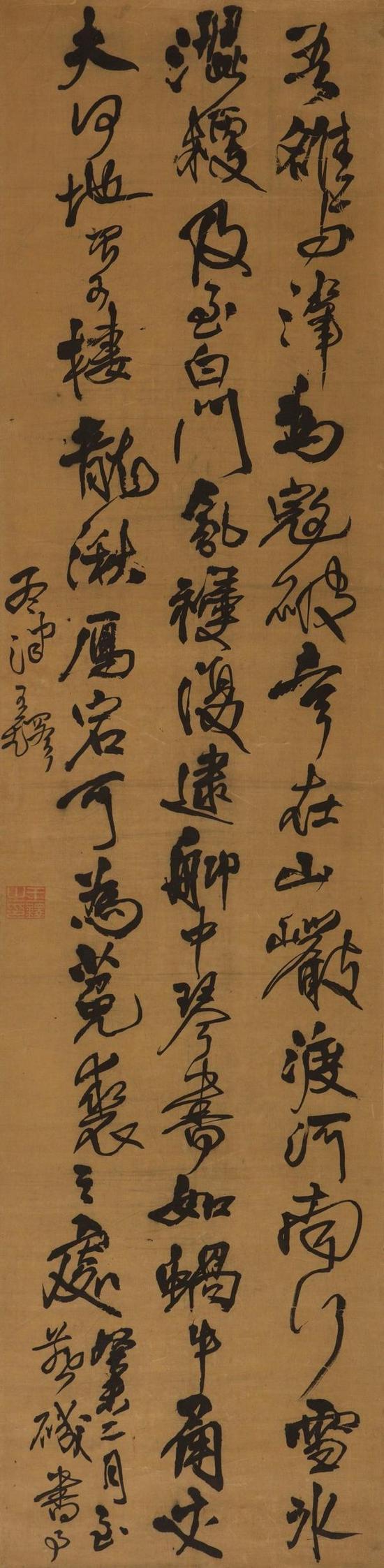 王铎 自作诗《吾洛与津为寇破》  224cm×50cm  1643年  广东省博物馆藏