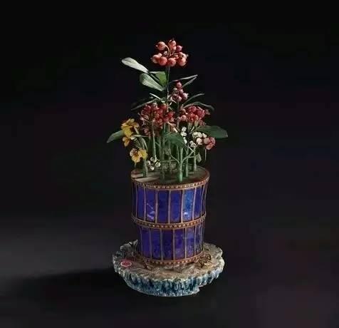 烧蓝百宝花卉盆景,清乾隆,高46cm。