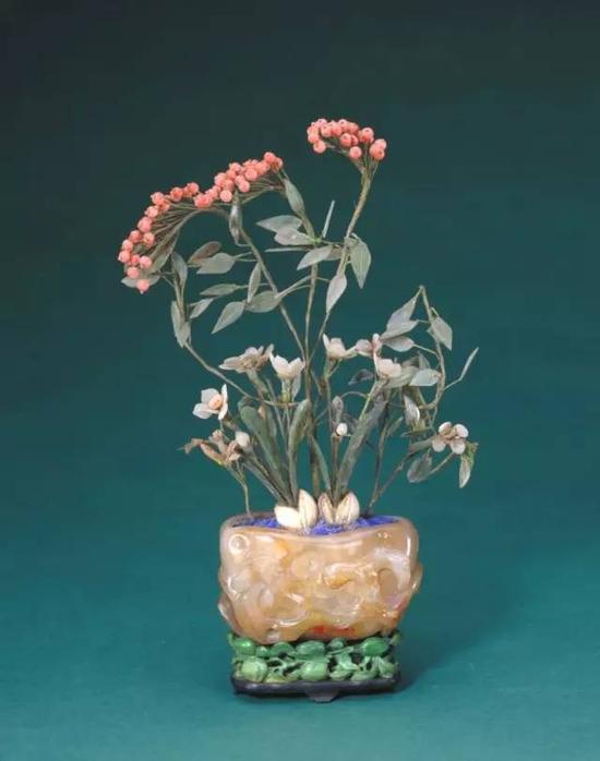 料石花卉盆景,清,造办处造,通高31cm。