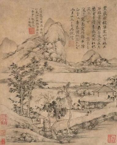 倪瓒(款) 山居读书图