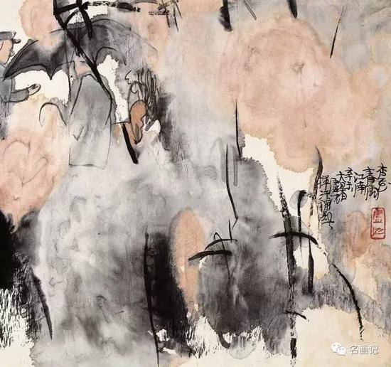 杏花春雨江南 宣纸·水墨设色 34,5X36.5 1991