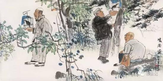 鸣禽图 宣纸·水墨设色 66cmX132cm 1990年