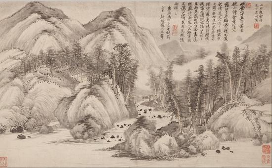 清·王翚《山川云烟图》横幅（苏州博物馆藏）