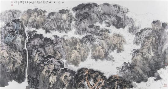 《轻云出岫》生宣纸.水墨.矿物色 97×180cm