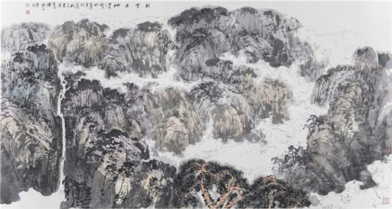 《轻云出岫》生宣纸.水墨.矿物色  97×180cm