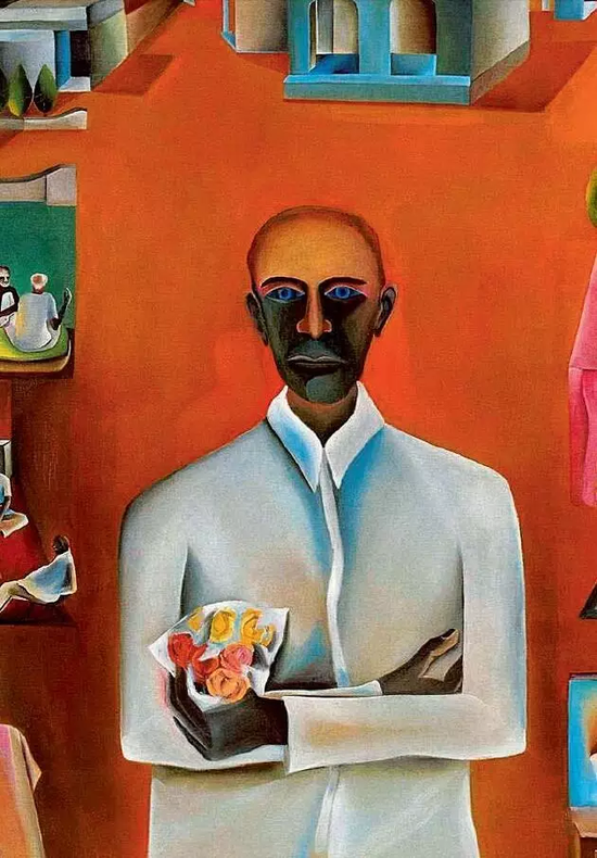 《拿着一束塑料花的男人》, 1975年,布面油画,175 ×140 cm