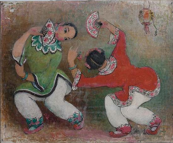 双人扇舞,潘玉良,53X65cm,油画,1955