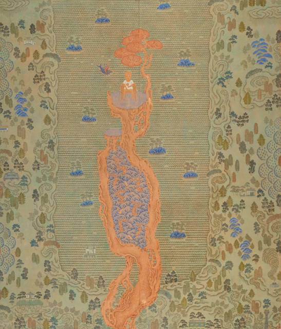 潘信华，《登高远眺图》，纸本水墨设色，215x185cm，2017。图片：致谢亚洲艺术中心