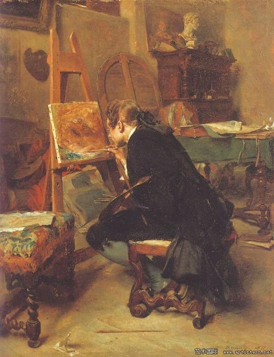 梅索尼埃，《画师》，布面油画，1855年