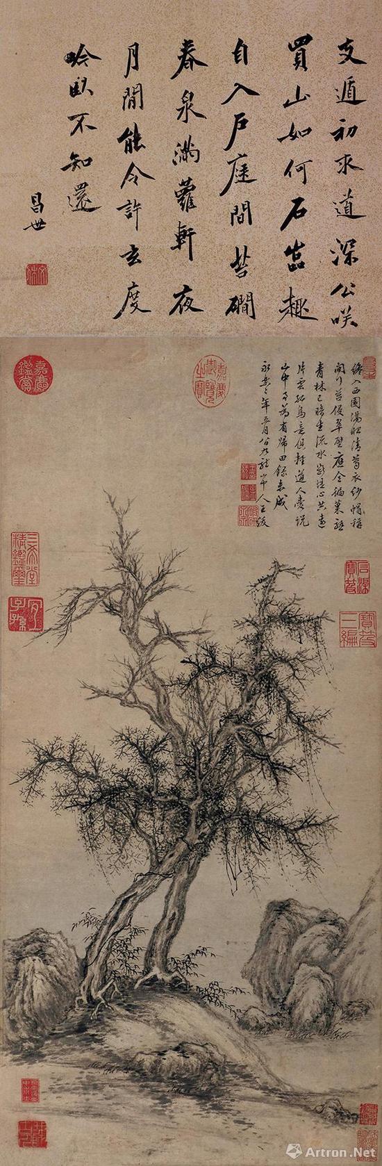 王绂 1404年作《古木竹石》估价:HKD 8,000,000-10,000,000