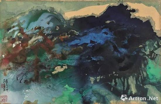 张大千《秋山岚翠》1968年作镜框 泼彩纸本 61×94cm