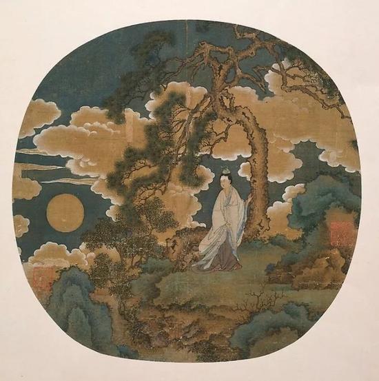 《“月中仙子“嫦娥扇面》（Chang E， The Moon Goddess），元代晚期或明朝早期，现藏于芝加哥艺术博物馆。图片：致谢芝加哥艺术博物馆