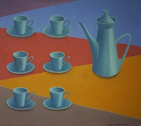 茶具i-2010-油画-100-x-110-cm