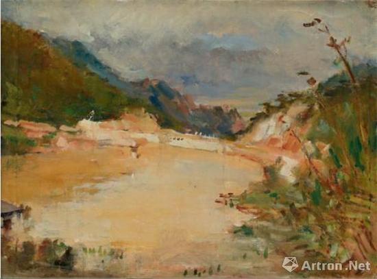 王道源庐山风景布面油画1956年