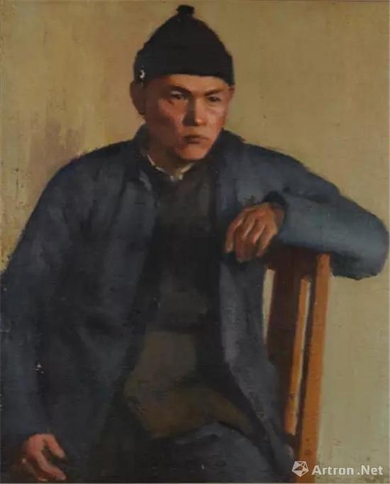 王道源蓝衣肖像布面油画73×60cm 1946年