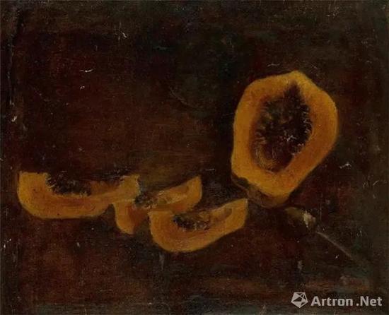 王道源木瓜布面油画1937年