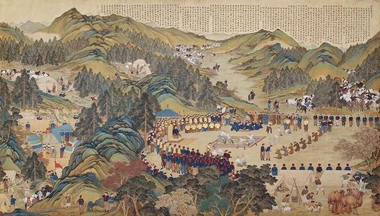 郎世宁《塞宴四事图横幅》，绢本设色，320×560cm，清，故宫博物院藏