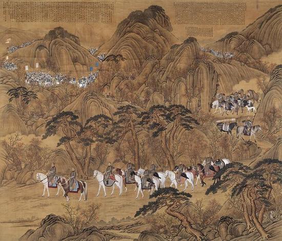 郎世宁《弘历哨鹿图轴》，绢本设色，267.5×319cm，清，故宫博物院藏