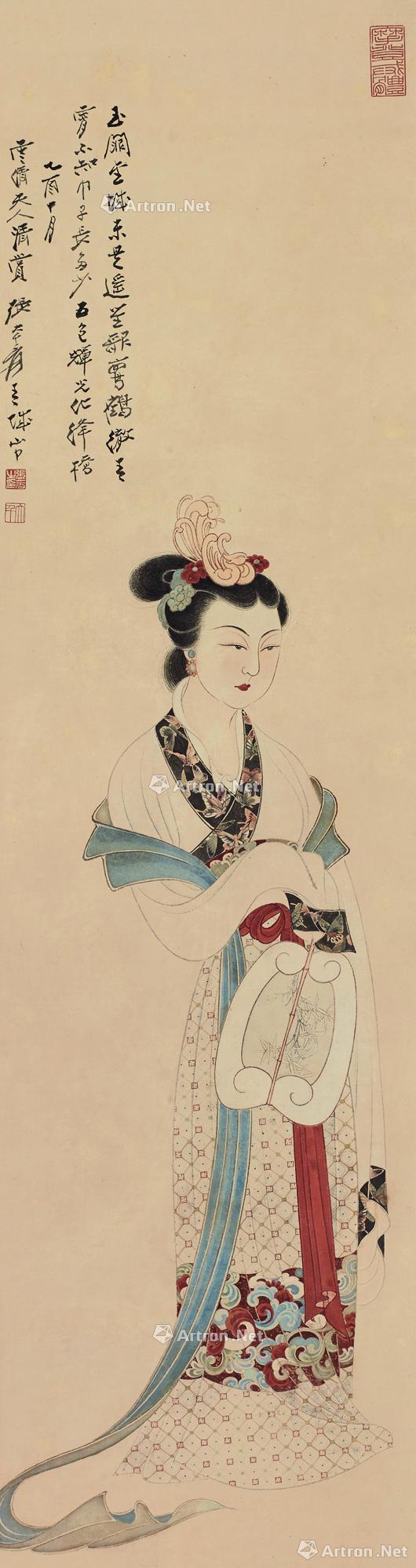 张大千 玉阙仙女 乙酉（1945）年作 镜框 设色纸本 成熟期仕女图