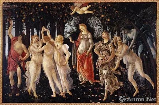 波提切利《春》，约1480，蛋彩画，205×315厘米，意大利佛罗伦萨乌菲齐美术馆