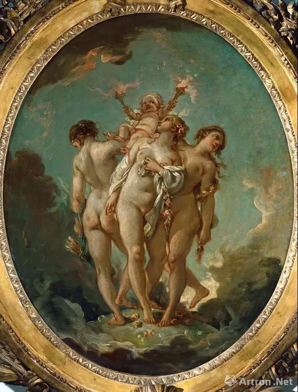 布歇《美惠三女神托起爱神》，约1759，油画，80-×-65-厘米，法国卢浮宫博物馆