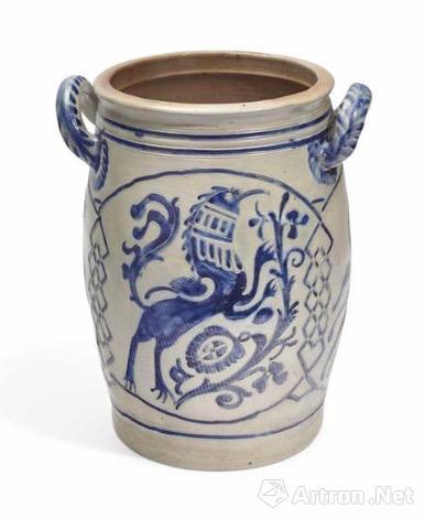 莫奈收藏的十九世紀中期 欧陆双耳青花陶瓶