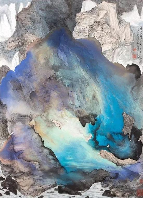 A Cloud-Enshrouded Mountain Enters into a Dream 云山入梦， 2012， ink and watercolor on paper， mounted on board， 140 x 78 cm ? 曹俊