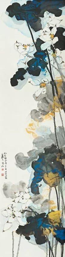A Cool Breeze with the Fragrance of Flowers 花气杂风凉， 2007， ink and watercolor on paper， 274 x 69 cm ? 曹俊