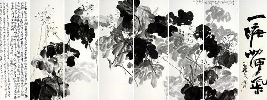 A Pond with the Fragrance of Lotus一塘荷气， 2006， ink on paper， 190 x 520 cm ? 曹俊