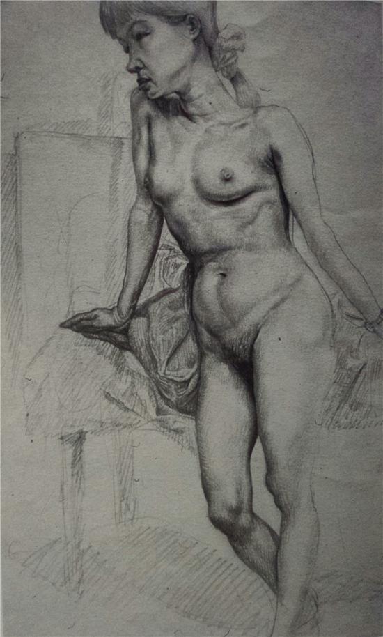 侧裸女人 纸上作品 41X32CM 1994年