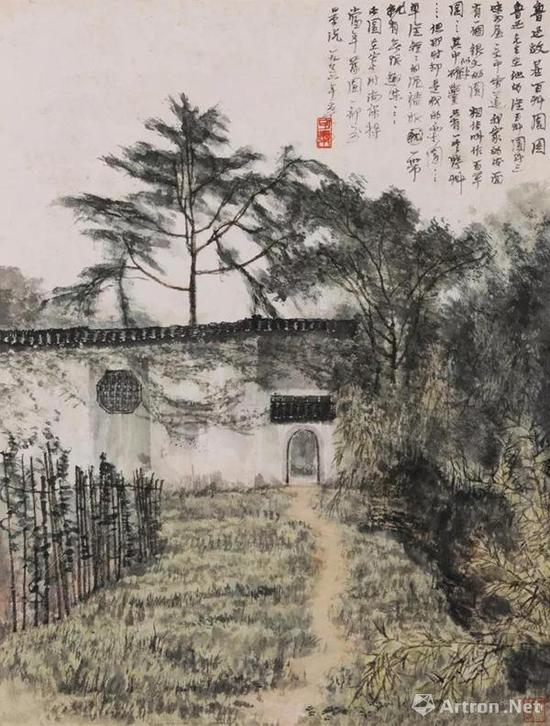 李可染 鲁迅故居百草园 镜心 设色纸本 1956年作 56×43 cm。