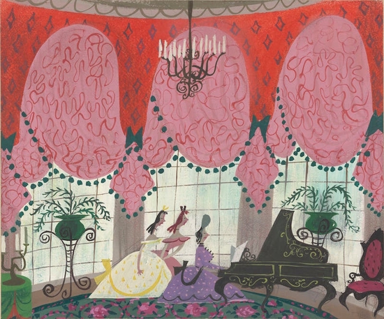 《灰姑娘》（1950 年），玛丽·布莱尔的概念艺术。 这些设计是对拿破仑三世政权下的艺术和建筑进行研究的结果