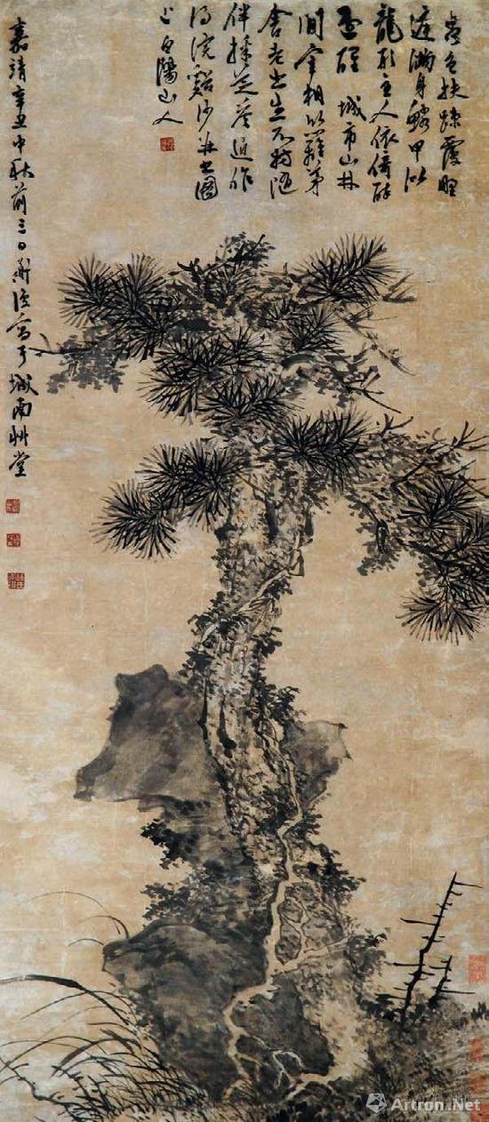 明 陈淳 松石图 61.5cm×148cm