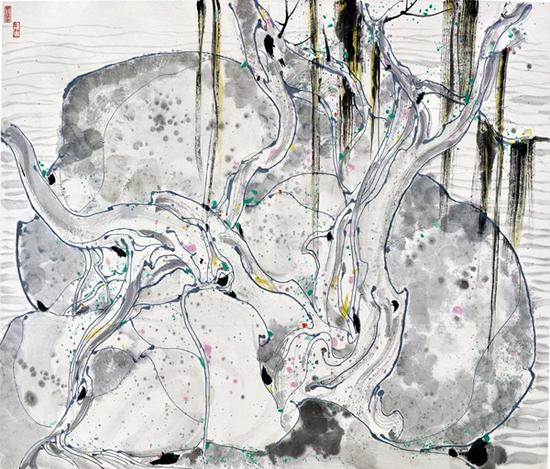 Lot 180 吴冠中 榕树与海 1987 年作 水墨设色纸本 95.5 x 112.5 cm。 估价:HK$ 6,000,000 - 10,000,000